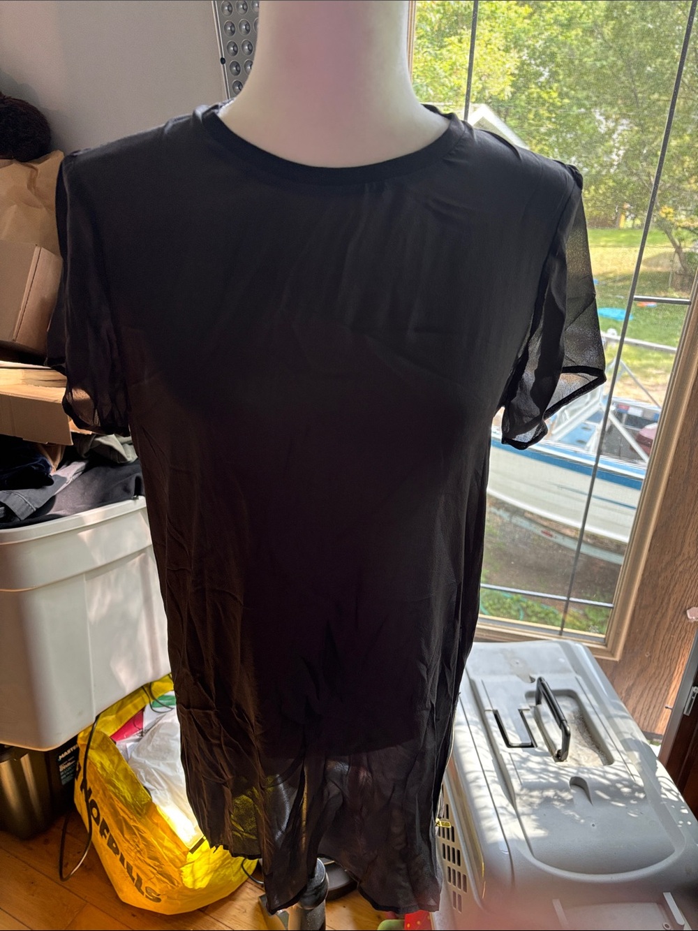 True Religion Black Short Sleeve Sheer Tunic Top